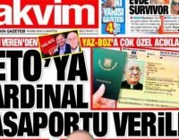 Jornal pró-governo alega com imagem editada que Gulen tem passaporte do Vaticano